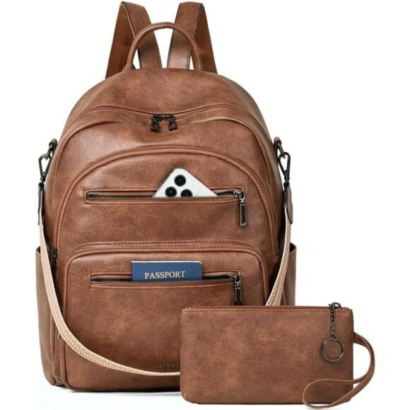 Women's Faux Leather Backpack Purse Convertible Travel Shoulder Bag Set - Picture 1 of 7